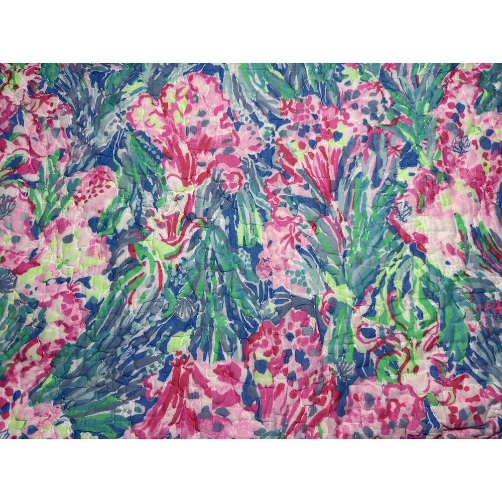 Pottery Barn Lilly Pulitzer Sham Fan Sea Pants Reversible Cotton Quilted Std - Picture 3 of 12